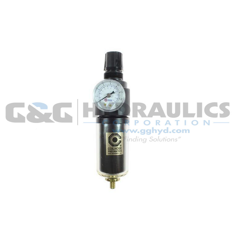 26FC3-DGS Coilhose 26 Series 3/8" Integral Filter/Regulator, Auto Drain, Gauge, Metal Bowl with Sight Glass UPC #029292875196