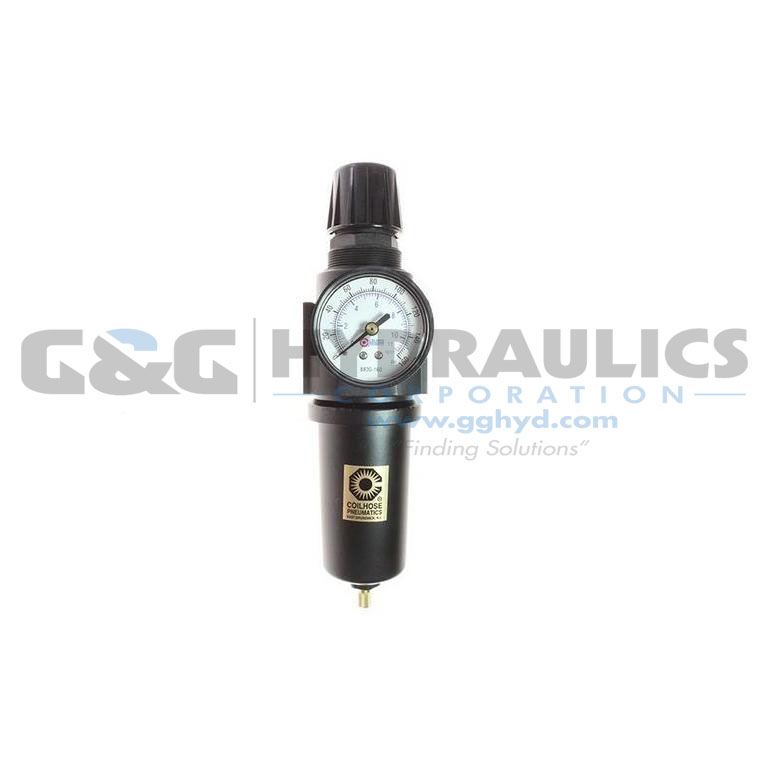 27FC4-GM Coilhose 27 Series 1/2" Integral Filter/Regulator, Gauge, Metal Bowl UPC #029292496643