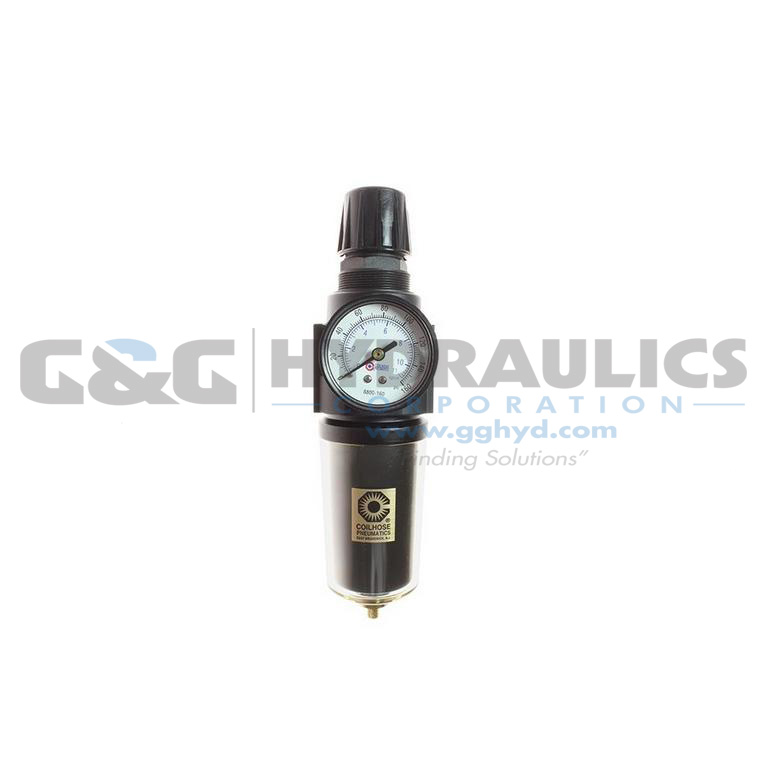 27FC4-GSX Coilhose 27 Series 1/2" Integral Filter/Regulator, Gauge, Metal Bowl with Sight Glass, 5µ Element UPC #029292496704