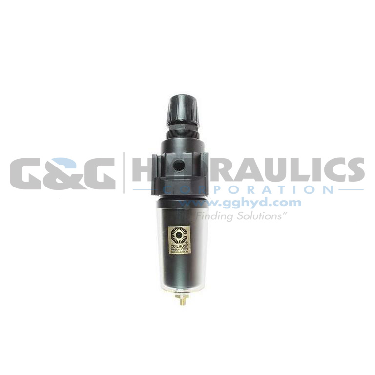 27FC6-DGHS Coilhose 27 Series 3/4" Integral Filter/Regulator, Gauge, Auto Drain, 0-250 psi, Metal Bowl with Sight Glass UPC #029292119726
