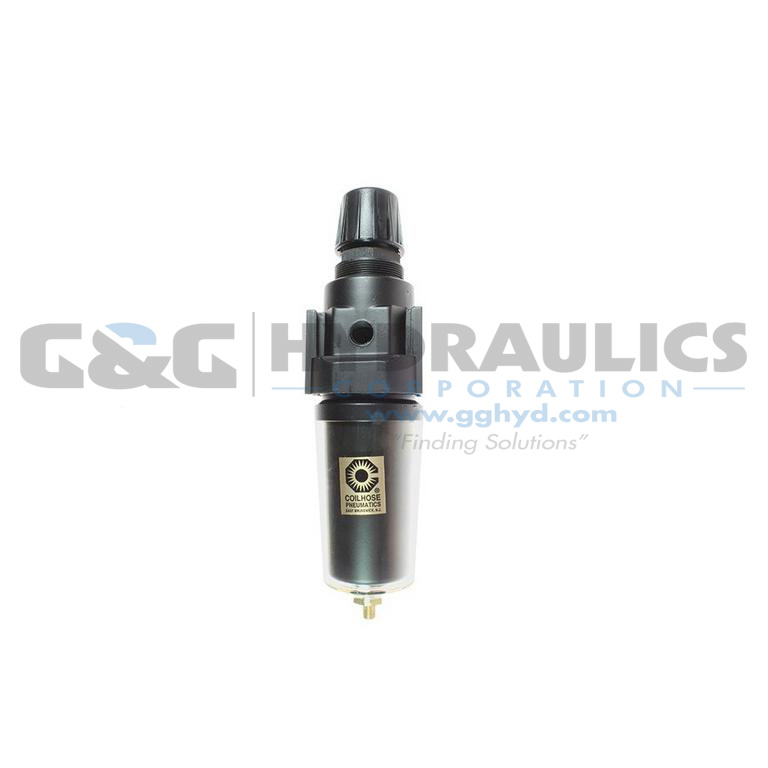 27FC6-DGSX Coilhose 27 Series 3/4" Integral Filter/Regulator, Gauge, Auto Drain, Metal Bowl with Sight Glass, 5µ Element UPC #029292103787