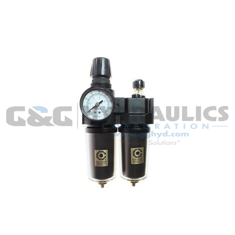 27FCL4-DGS Coilhose 27 Series 1/2" Integral Filter/Regulator + Lubricator, Auto Drain, Gauge, Metal Bowl with Sight Glass UPC #029292876339