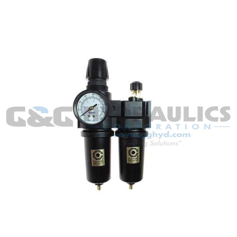 27FCL6-GHM Coilhose 27 Series 3/4" Integral Filter/Regulator + Lubricator, Gauge, 0-250 psi, Metal Bowl UPC #029292876544