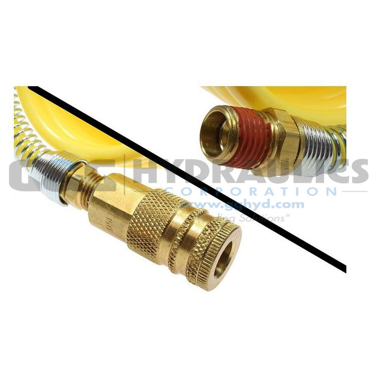580-N38-25A Coilhose Nylon Coil, 3/8" x 25', 3/8" Industrial Coupler & 3/8" NPT Swivel Fitting, Yellow UPC #029292922760