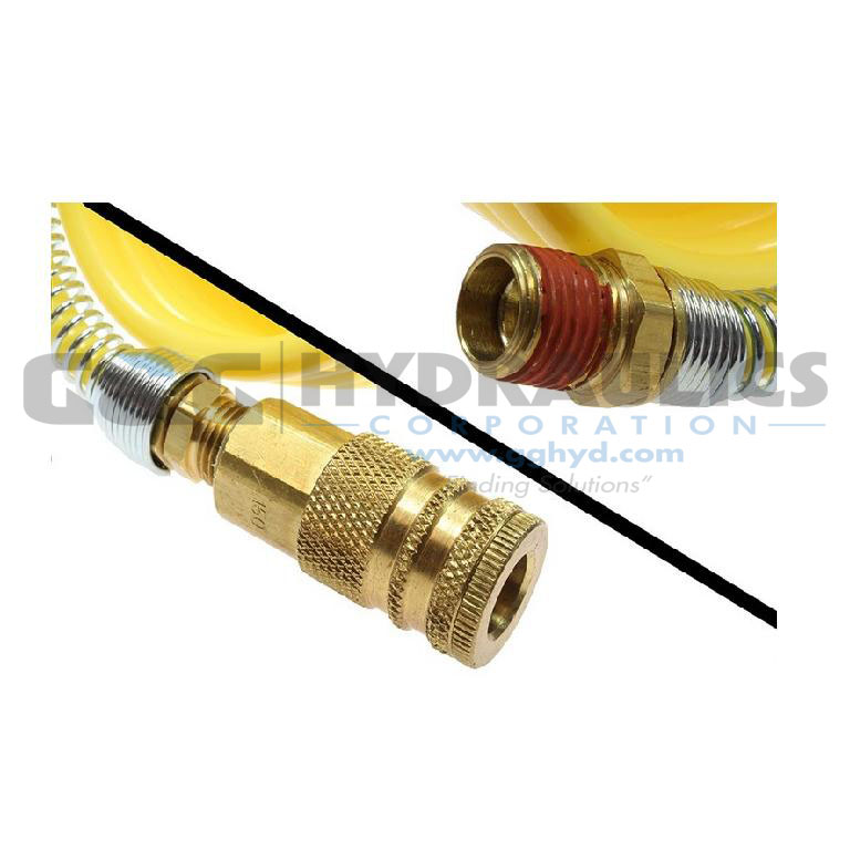 580-N38-50A Coilhose Nylon Coil, 3/8" x 50', 3/8" Industrial Coupler & 3/8" NPT Swivel Fitting, Yellow UPC #029292922609