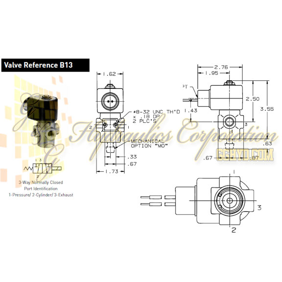 7131TBN2LV00N0H111P3 Parker Skinner 3-Way Normally Closed Direct Acting Brass Solenoid Valve 120/60-110/50V AC Hazardous Housing - Schematic