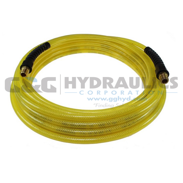 PFE40254TY Coilhose Flexeel Hose, 1/4" x 25', 1/4" MPT Reusable Strain Relief Fittings, Transparent Yellow UPC #029292918718