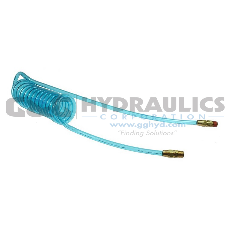 PR38-104A-T Coilhose Flexcoil, 3/8" x 10', 1/4" NPT Reusable Swivel & Rigid Fittings, Transparent Blue UPC #029292460545