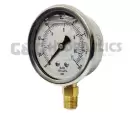 18G1602 G&G Hydraulics Corporation 2 1/2” Dial Pressure Gauge, Stainless Steel Case, Brass connection, 1/4" NPT, Liquid Filled, 0-200 PSI
