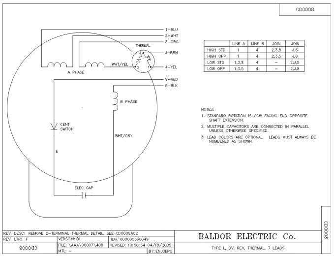 1725rpm 48 Frame Single Phase Baldor L1203M General Purpose AC Motor OPEN Enclosure 60Hz 115/230V Voltage 1/4Hp Output